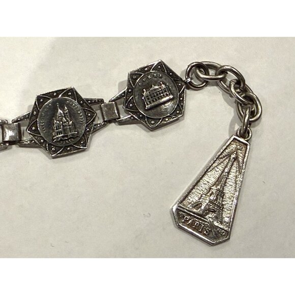 FILIGRANE DEPOSE ART DECOSILVER BRACELET PARIS EIFFEL TOWER FRANCE NOTRE DAME 7" - Picture 9 of 10